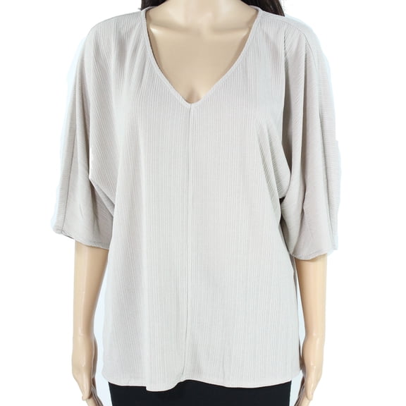 Alfani Womens Knit Top Stone Large Balloon-Sleeve V-Neck   Beige L