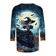 thumbnail image 5 of VKOYWKM Halloween Tops for Women 3/4 Sleeve Witch Print T Shirts Halloween Tunic Tops Loose Fit Crew Neck Party Blouse, 5 of 5