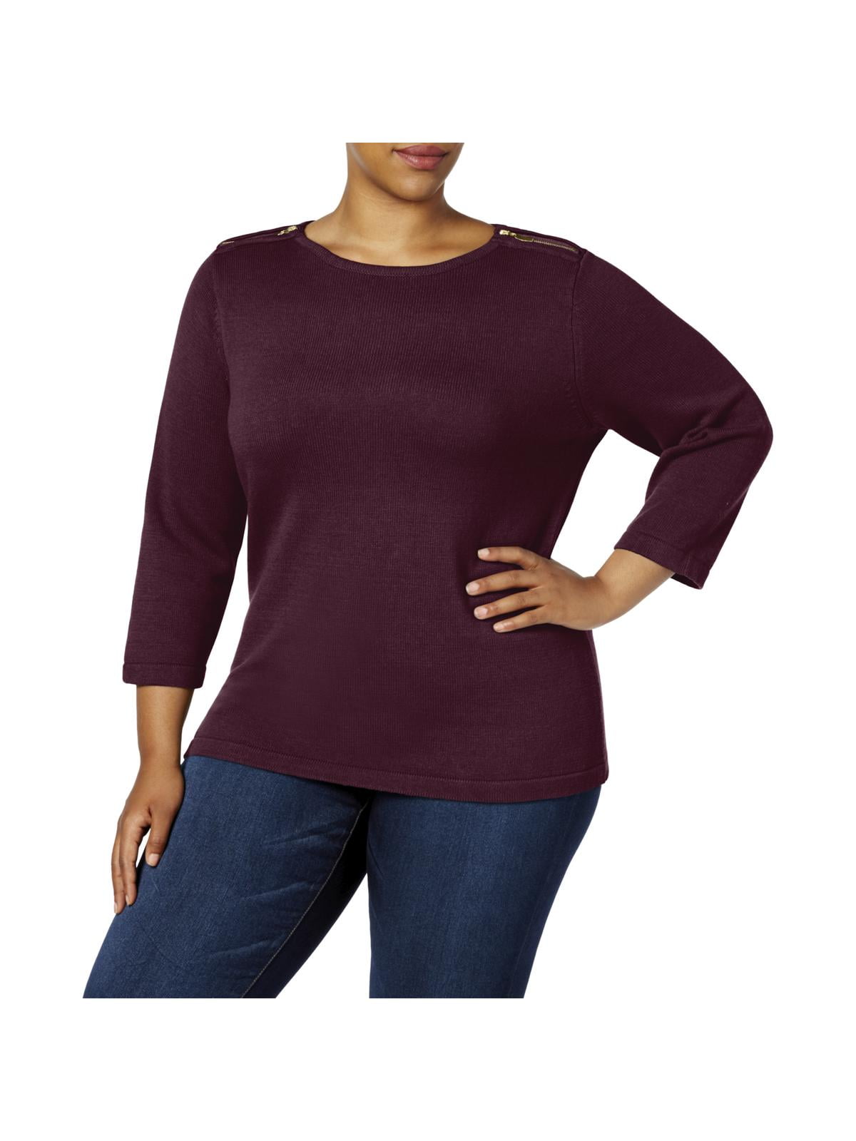Karen Scott Womens Printed 3 4 Sleeve Sweater Navy Size Petite Medium