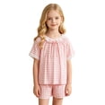 thumbnail image 3 of REDARER Girls Comfy Sleepwear Set, Gingham Pajama Top & Pants with Lace , Soft 2-Piece Summer Outfit,7-8 Years, 3 of 5
