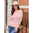 thumbnail image 3 of Womens Casual T Shirts Dolman Top Breathable Basic Short Sleeve Shirts Boat Neck Ruched Tops Summer Lightweight Clothes, 3 of 7