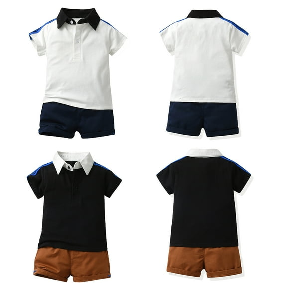 Esaierr Kids Toddler Boys 2Pcs Summer Set Baby Boys Clothes Short Sleeved Pullover Lapel Tee Top and Shorts Infant Outfits Set for 3M-6Years