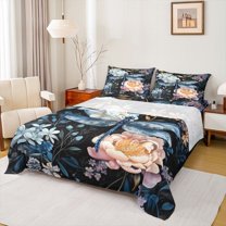 Feelyou Magic Dragonfly Kid Twin Sheet Sets, Vintage Flower Floral Bedding, 3 Pieces