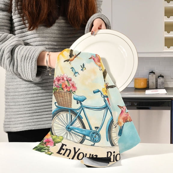 BZSMCE Kitchen Towels Creative Enjoy Your Ride Pattern Durable Kitchen Towel