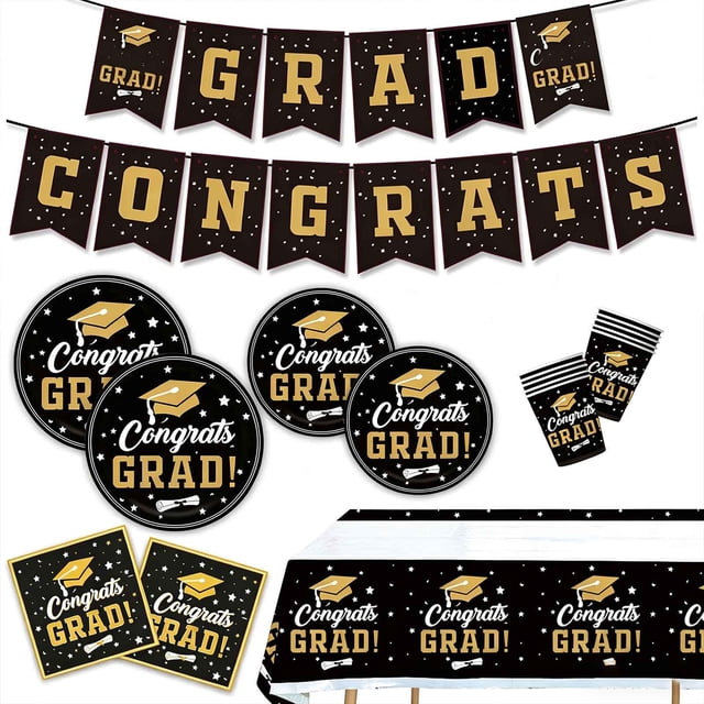 Disposable Party Tableware Set for Graduation, Paper Construction, Easy Cleanup, Ideal for Celebrations and Events