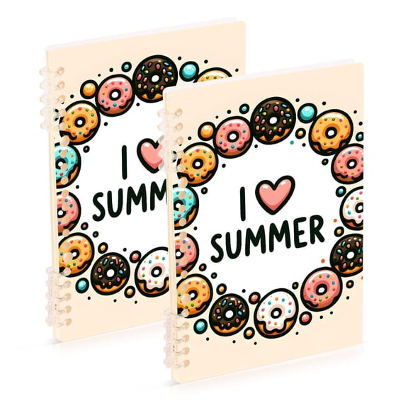 Donuts Summer Ring Binder Notebook Journey Note Diary College Ruled Spiral Notebook Study Loose Leaf Paper A5 60 Pages