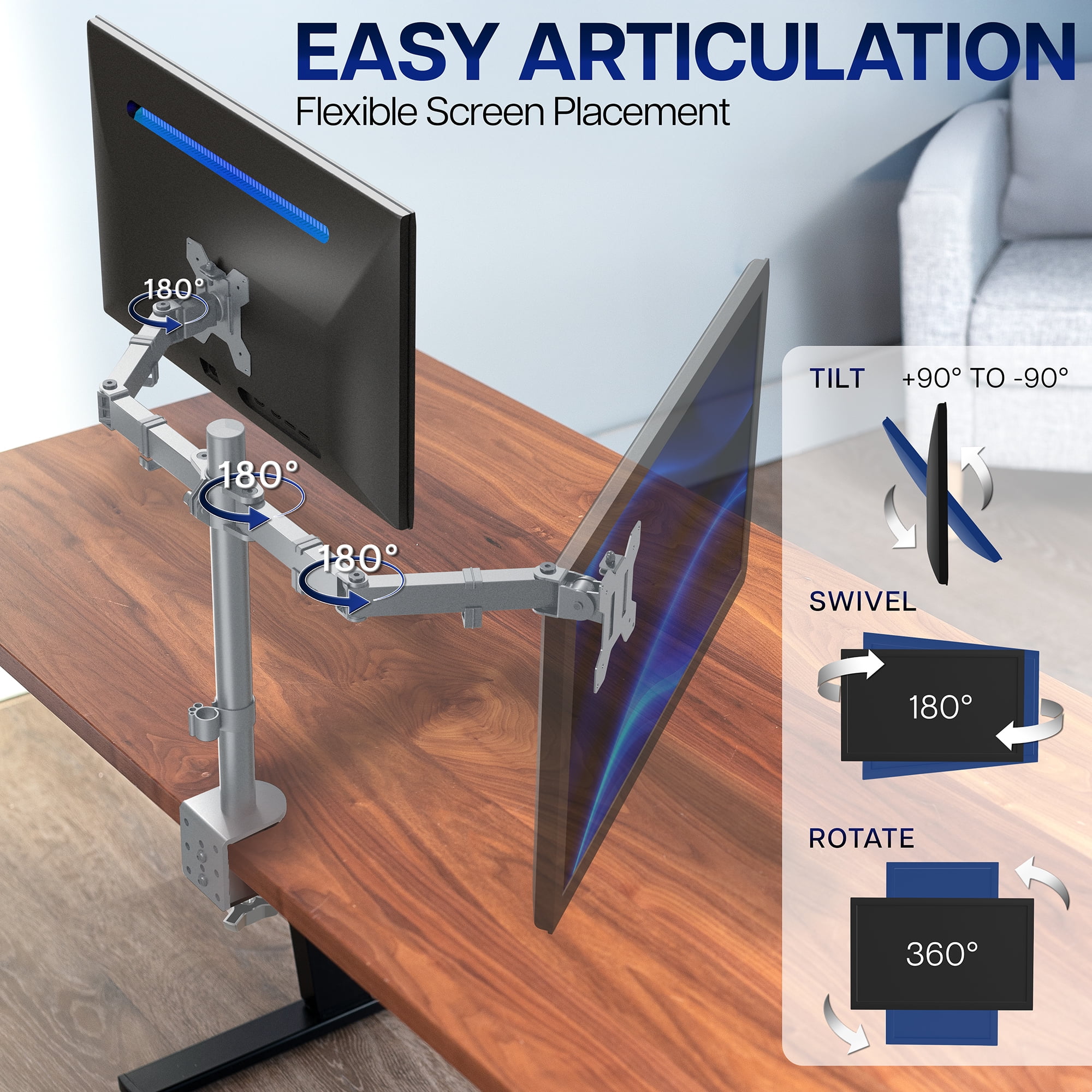 VIVO Gray Dual Monitor Desk Mount Stand, Fits Computer Screens up to 30"