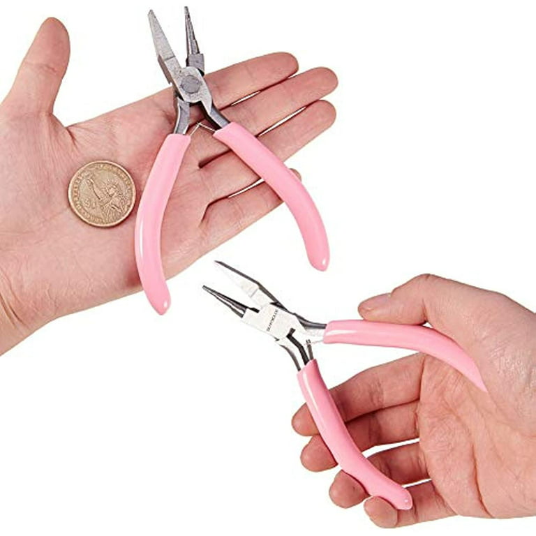 4.5 inch 3-Step Wire Ring Looping Pliers Mini Precision Round Flat Nose Combination Pliers Tools for DIY Jewelry Making Pink