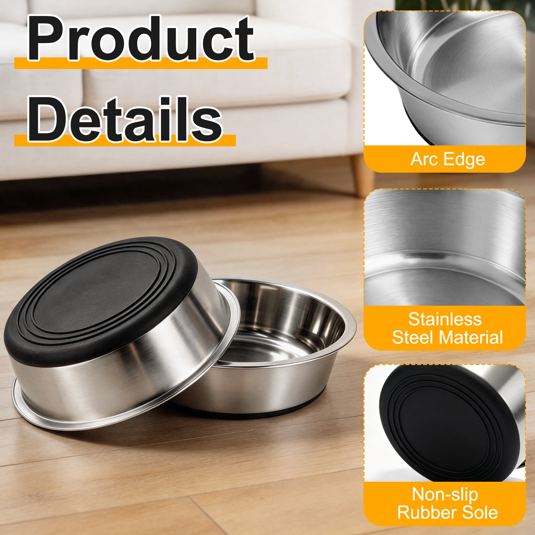 2 Pack Stainless Steel Small Pet Bowls with Non Slip Rubber Base, Anti Tip Metal Food Water Bowls for Small Dogs Cats Rabbits Guinea Pigs, Dishwasher Safe Pet Feeding Dishes