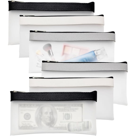 6 Pack Clear Pencil Pouch with Zipper, Pencil Case,Clear Makeup Pouch,Cash Storage Bag,Transparent Stationery Bags for O