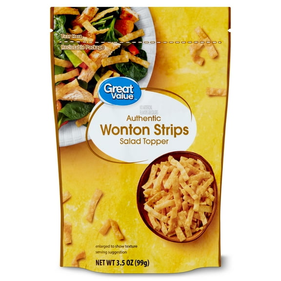 Great Value Authentic Wonton Strips Salad Topping, 3.5 oz Resealable Bag, Salted