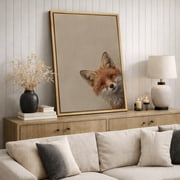 Framed Canvas Wall Art Cute Fox Portrait Print for Living Room Decoration - 16x24 NATURAL