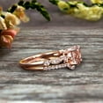 thumbnail image 5 of 2 Carat Morganite Rose Gold Wedding Set Bridal Ring Art Deco Halo Stacking Matching Band 6mm Round Cut Gemstone Astonishing Looking Anniversary Gift, 5 of 5