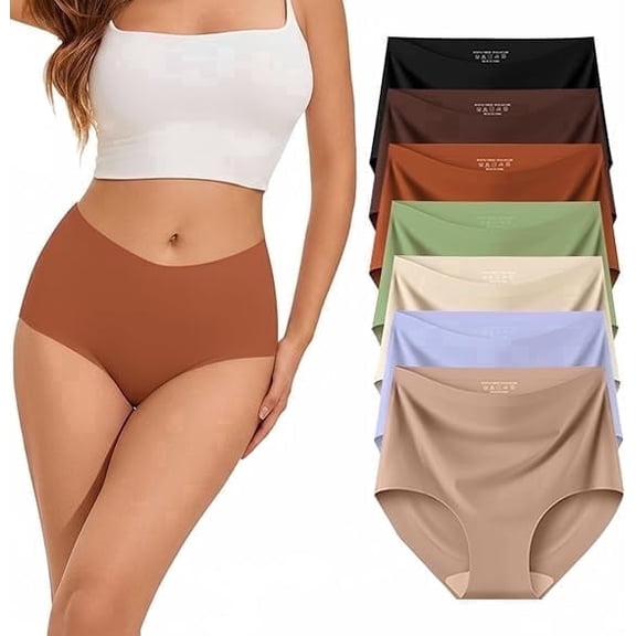 Womens Underwear High Waist Tagless 7 Pack Panties Seamless Full Coverage Briefs Silky Stretch