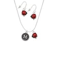 thumbnail image 2 of Delight Jewelry Silvertone Antiqued Round Seal - Initial - M - Red Lucky Ladybug Necklace and Dangle Earrings Set, 2 of 6