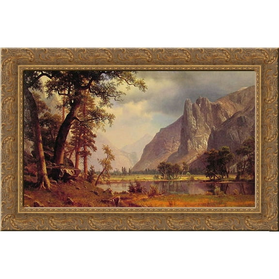 Yosemite Valley 24x18 Gold Ornate Wood Framed Canvas Art by Bierstadt, Albert