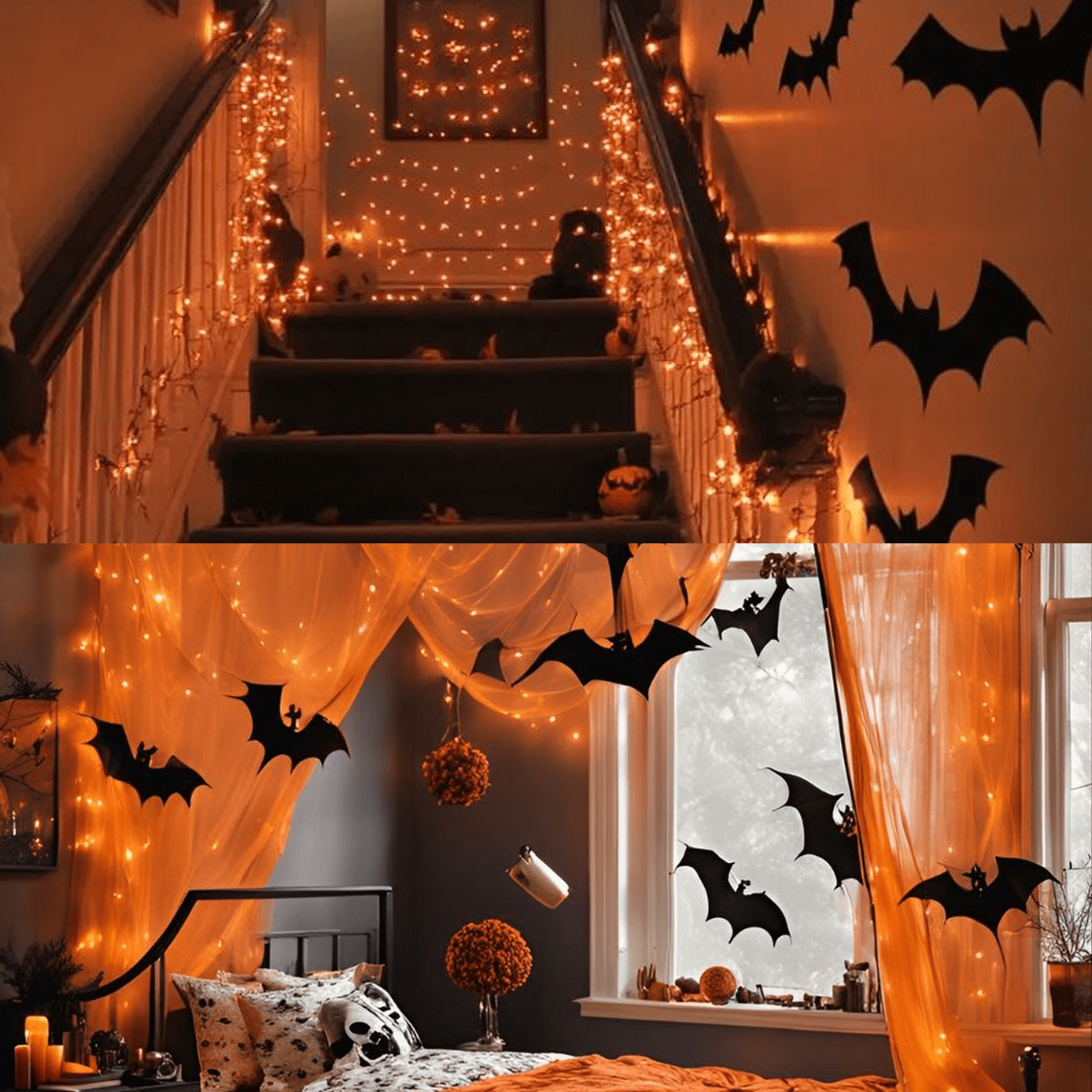 LAMPHOME Halloween Orange Mini LED String Lights, 32.5FT 100LED Plug-in Fairy Lights 16 Lighting Modes, Outdoor Holiday Decor for Tree, Garland, Wreath