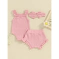 thumbnail image 4 of Bslissey Baby Girls Summer Outfits 3M 6M 12M 18M Sleeveless Letter Print Romper Cami Tops + Elastic Ruffle Trim Shorts Sets Newborn Infant Cute 3Pcs Clothes, 4 of 8