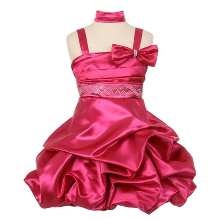 Girls Fuchsia Jeweled Short A-line Pick-up Special Occasion Dress