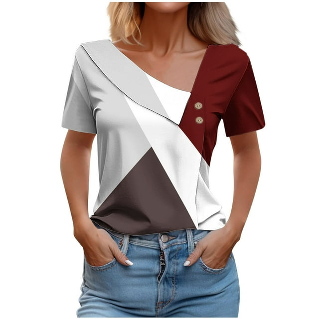 Blouses pour Femmes Col en V Décontracté Manches Courtes Printemps et Été