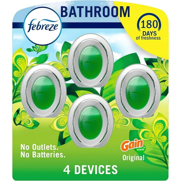 Bathroom Air Freshener, Odor-Fighting, Plug In Alternative, Air Fresheners for Home and Bathroom and Kitchen, Closet Air Fresheners, Gain Original Scent, 4 Count