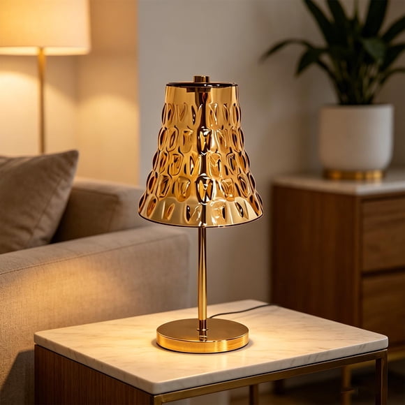 Metal Table Lamp with Crystal Accents, Rechargeable Touch Night Light, Vintage Bedside Ambient Lamp, Gold, for Bedroom Living Room