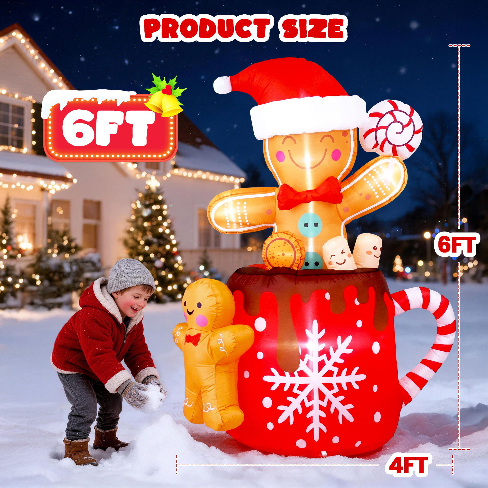 GVDV 6 Ft Inflatable Gingerbread Man Christmas Decoration photo 6