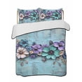 thumbnail image 2 of Quilts Twin XL Size, Spring Purple Flowers Soft Comforter Bedding Set for Bed, Floral Mottled Teal Wall Retro Lightweight Quilted Bedspread with Pillow Cover(2 Pieces) for All Season, 68x98 Inch, 2 of 6