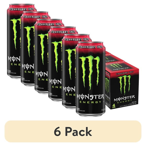 (6 pack) Monster Energy, Strawberry Shot, Energy Drink, 16 fl oz, 4 Pack