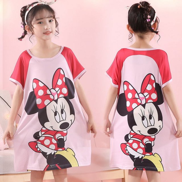 Pijamas infantiles de verano para niñas, lindos pijamas de manga corta con cuello redondo de dibujos animados, ropa de hogar holgada y delgada para niñas de talla mediana y niños mayores