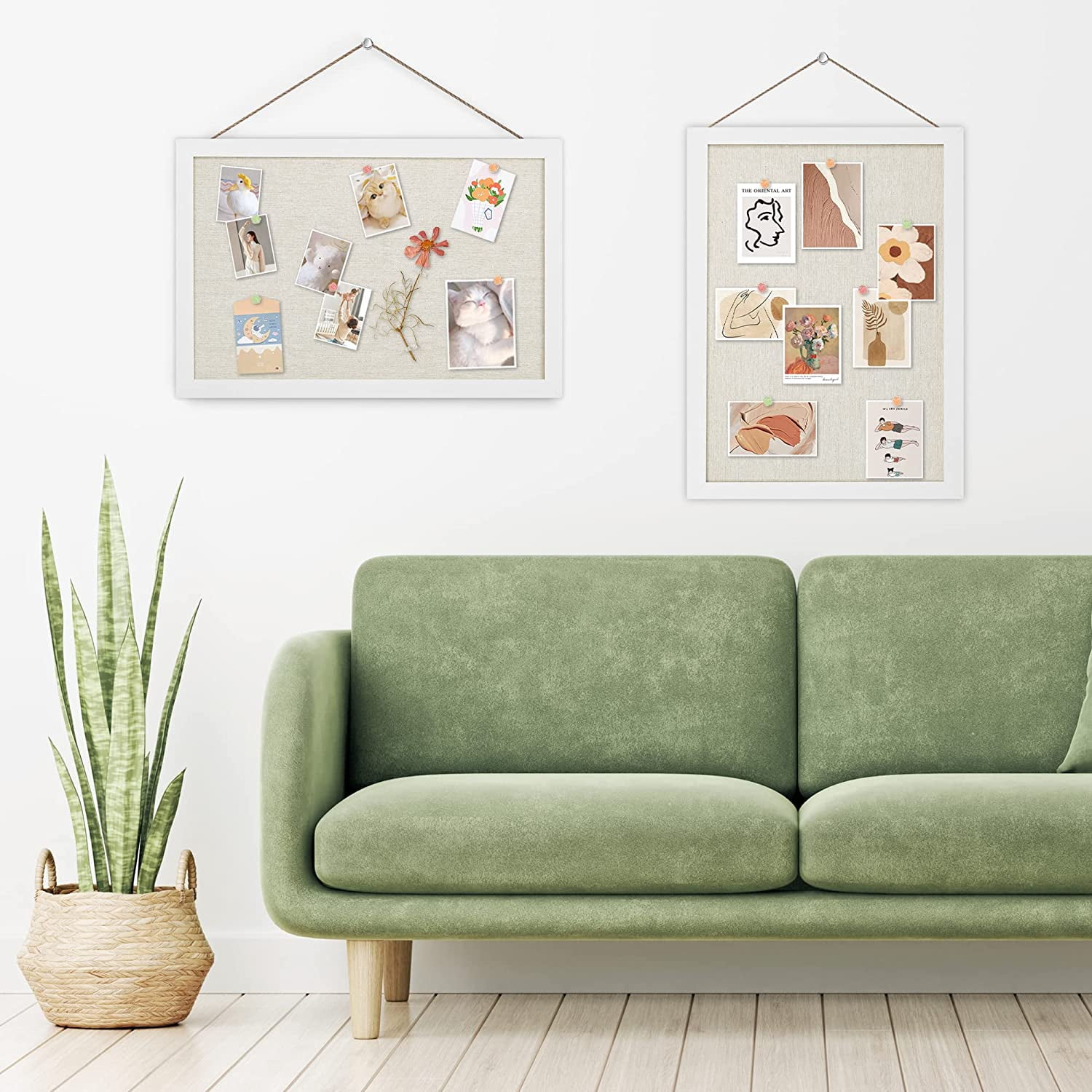 2-Pack Cork Board Bulletin Board 16x11 inch, Small Framed Corkboard with Linen for Wall, Hanging Pin Board Picture Board for Home Office Decor, Cute Vision Board with 25 Pushpins (Vintage White)