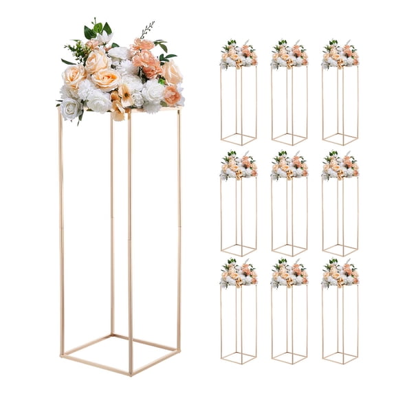 VEVOR Wedding Flower Stand, 10PCS 31.5-inch Column Flower Stand, Floral Stands with Metal Laminate, Gold Rectangular Floral Display Rack for Wedding, Party, Birthday, Home,  Gold Centerpiece Stands