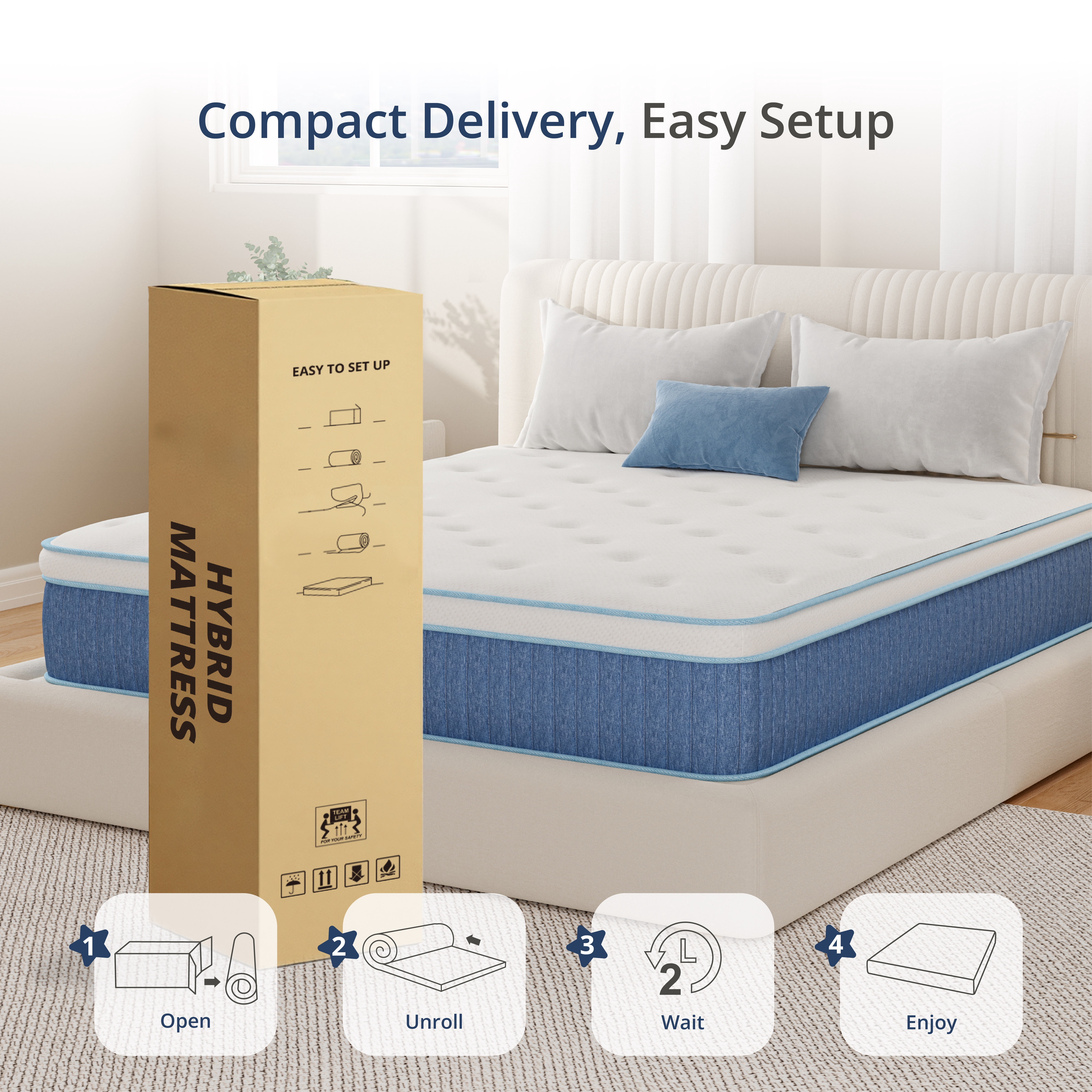 EGOHOME ChillWeave Queen Mattress, 12" Hybrid Mattress in a Box, Medium