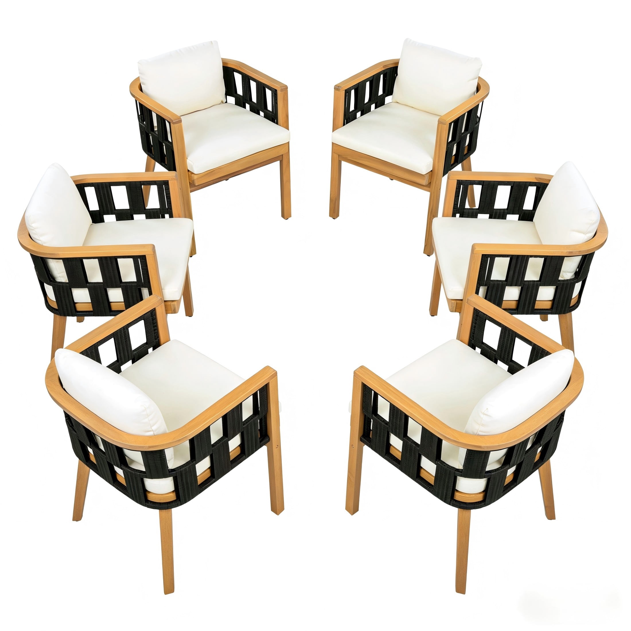 Christopher Knight Home Acacia Wood Outdoor Dining Chairs Set of 6, Teak Finish with Cream Cushion & Black Rope