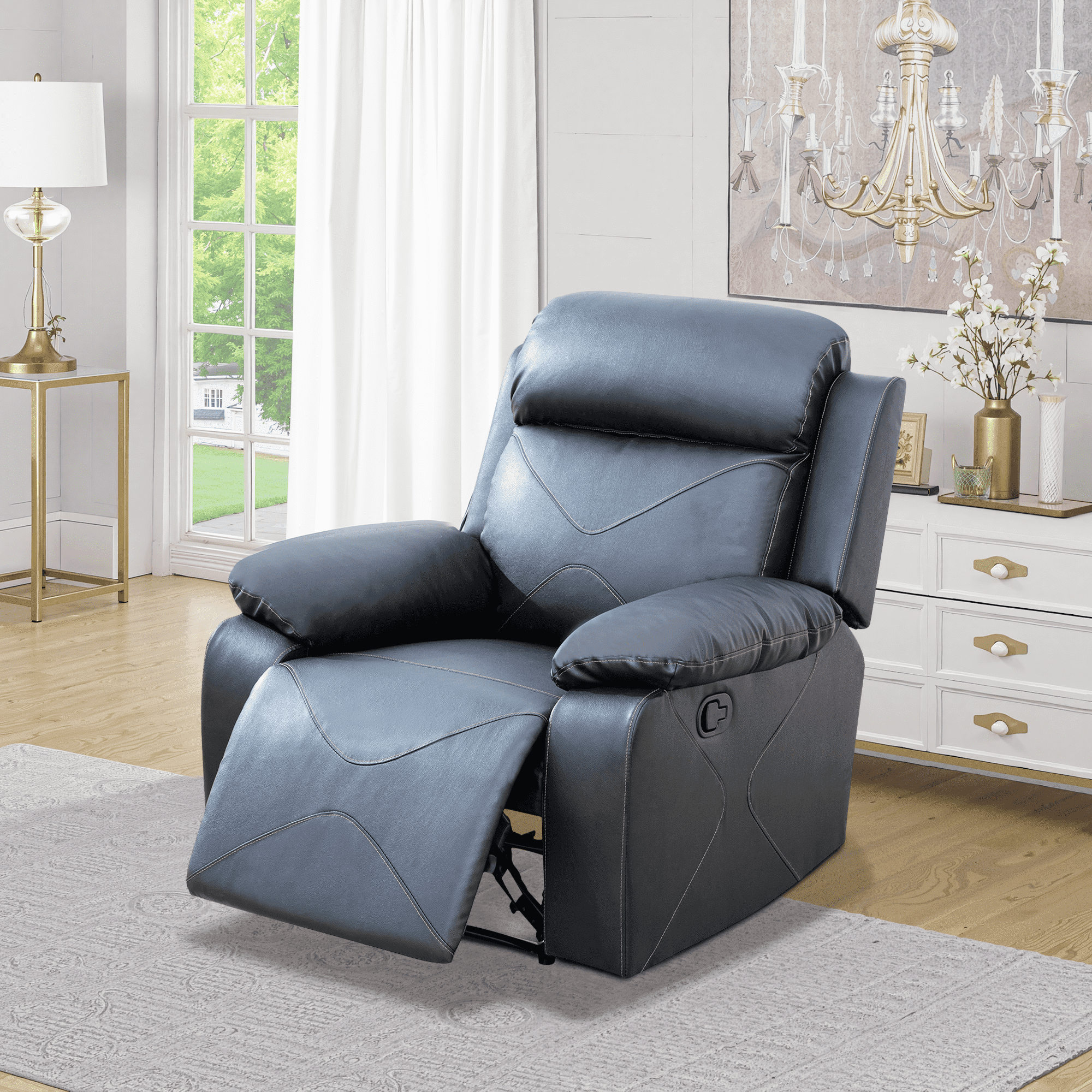 MAYEERTY 40" Modern Upholstered Breathing Leather Chair - For Living Room, Black