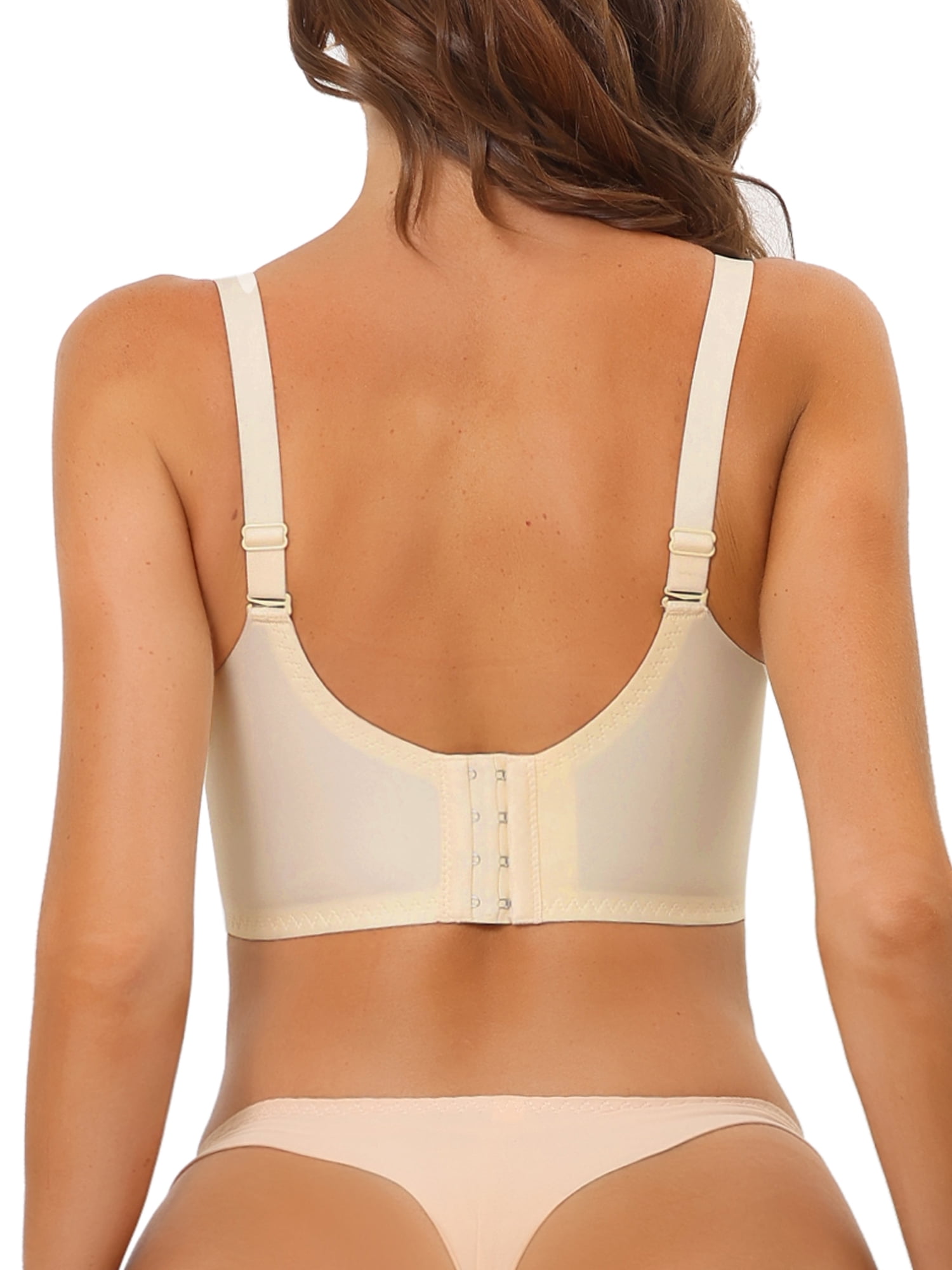 Unique Bargains Women's Wirefree Straps U Back Lace Padded Full Coverage Bras 34C Beige