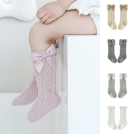 

YIFU 1 Pair 0-5 Years Baby Socks Hollow Out Knitted Summer Autumn Bow Middle Tube Toddler Girls Socks Floor Socks