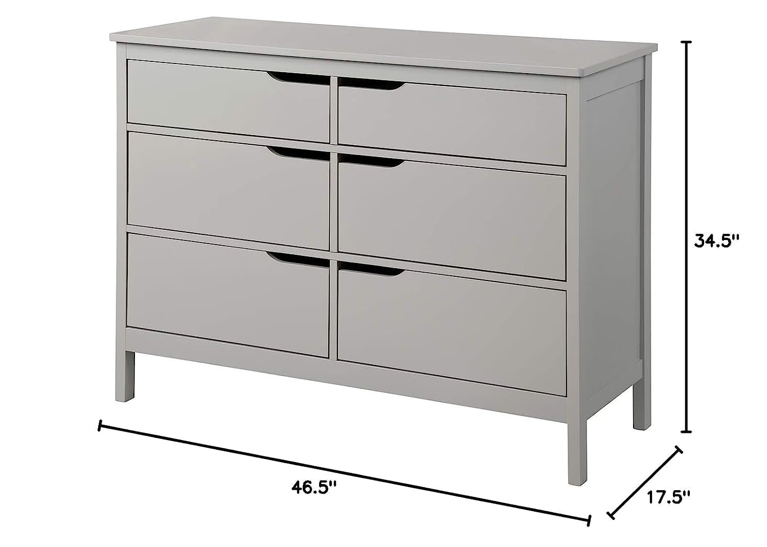 Angel Line Lauren 6 Drawer Double Dresser, Gray