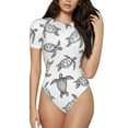 thumbnail image 2 of Uemuo Hand Drawn Turtle Pattern Women's One Piece Short Sleeve Swimsuit Rash Guard Surfing Modest Quick-drying Swimsuit Beach Essentials-XX-Large, 2 of 9