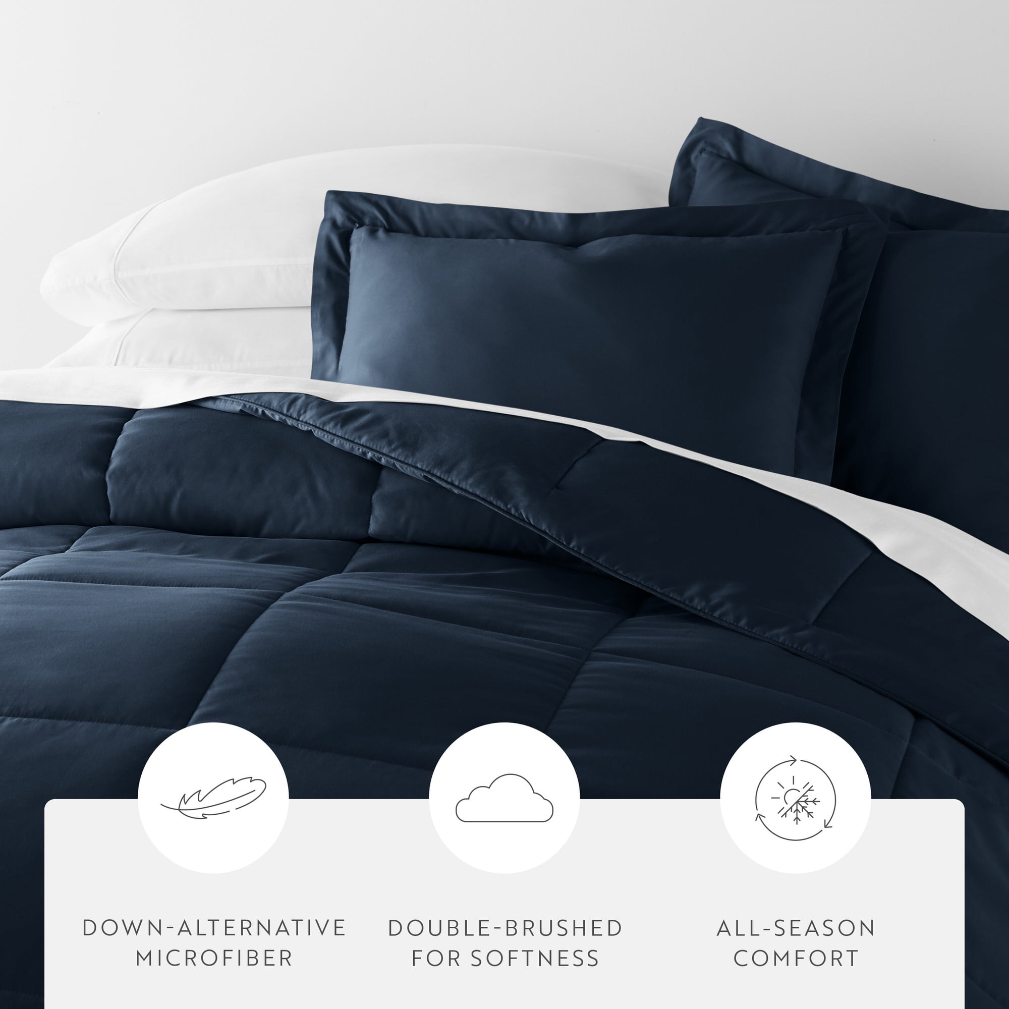 Noble Linens 8-Piece Navy Bed in a Bag Microfiber Bedding Set, Full