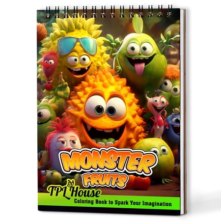 TPLHOUSE Monster Fruits Coloring Book Spiral Bound for Adults A5 Wooden Cover 30 Juicy Cartoon Monster Coloring Pages for Stress Relief and Relaxation