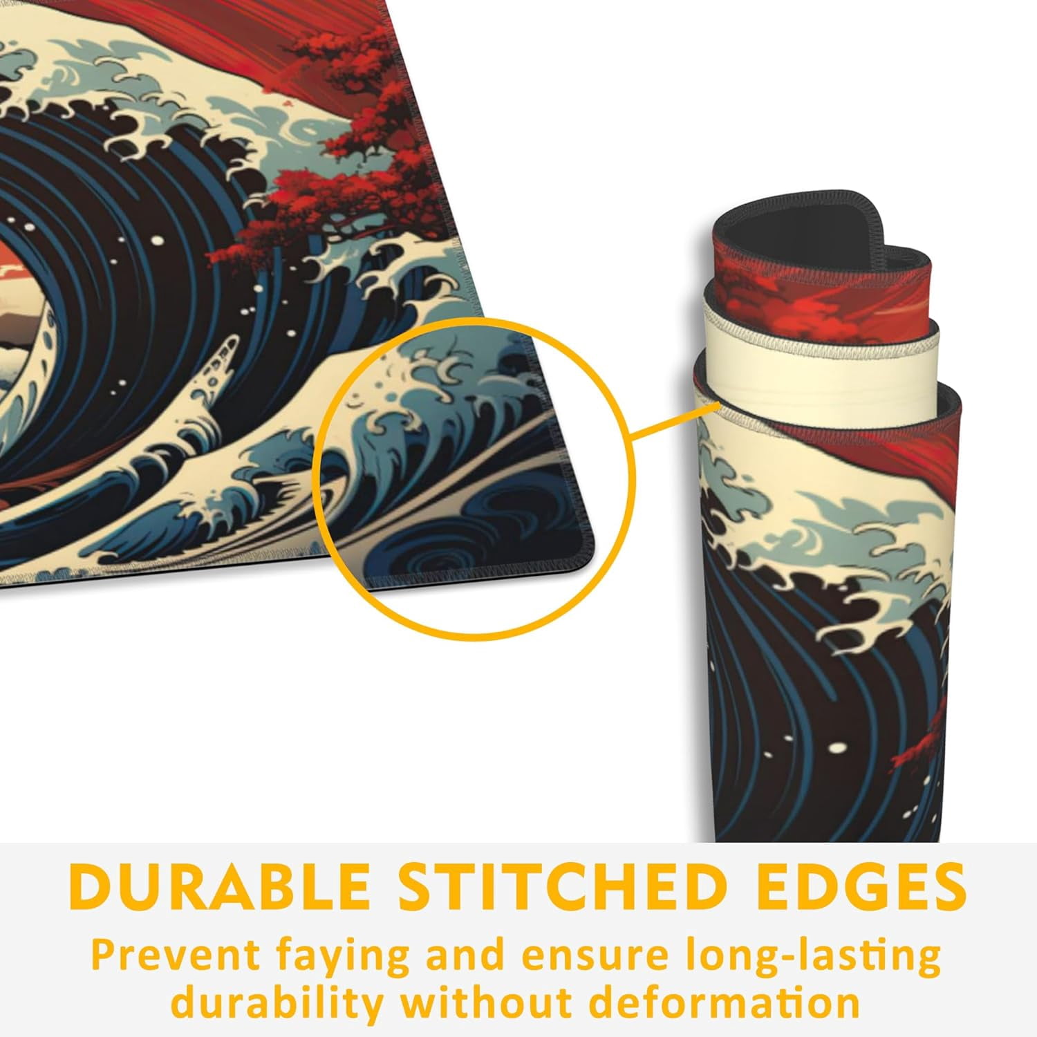 Japanese Sea Wave Gaming Mouse Pad,Sakura Sun Desk Pad,31.5"X15.7" Extended Gaming Mouse Pad Mat with Stitched Edge Non-Slip Base Big Mouse Pad for Office Keyboard Laptop