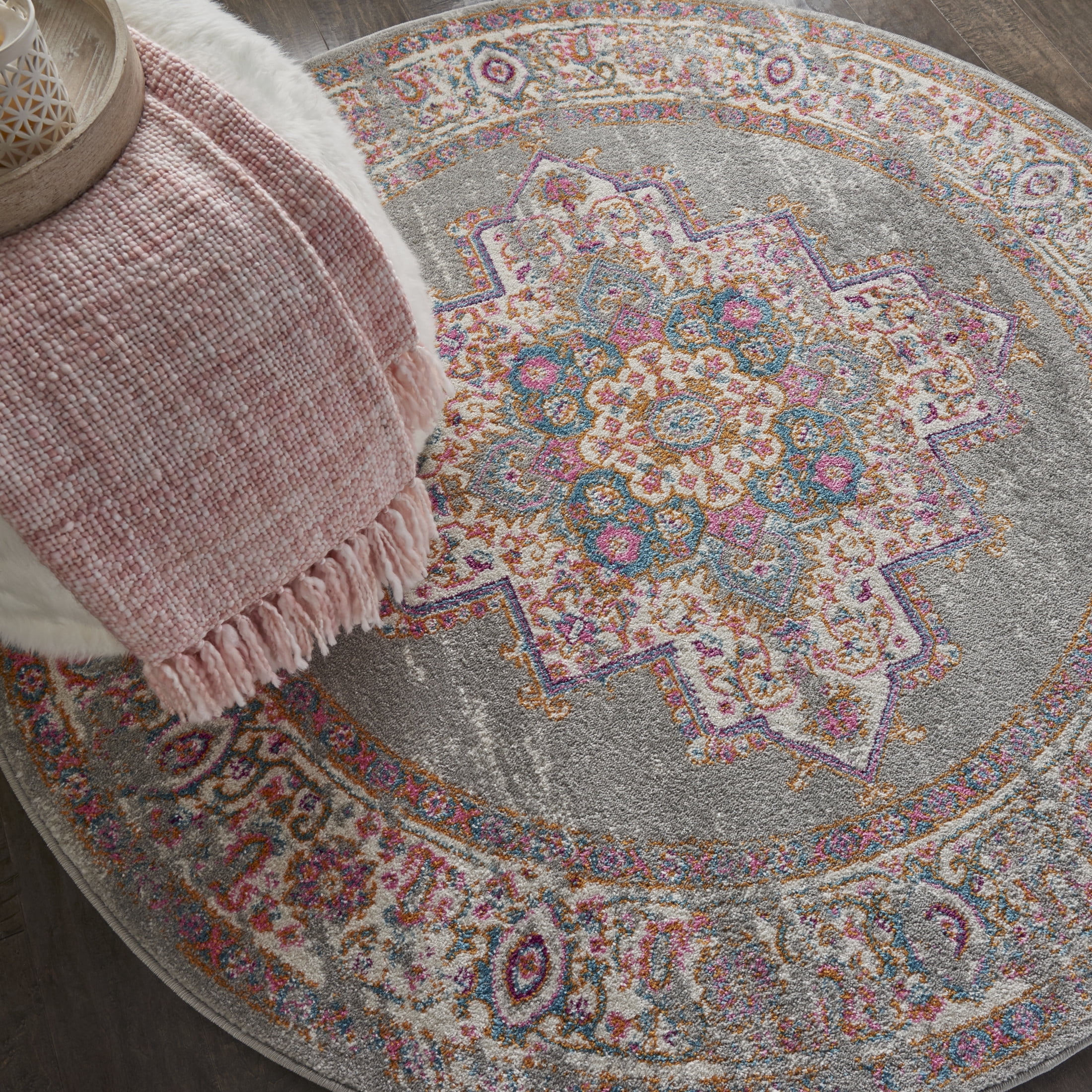 Nourison Passion Bohemian Grey 5'3" x round Area Rug, (5 Round)