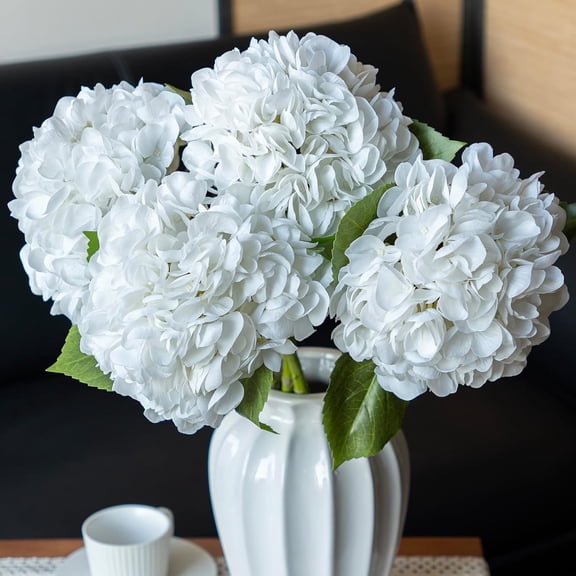 4 Pcs 22.4" Real Soft Touch Artificial Hydrangea Flowers – Latex Long Stem Faux Flowers for Home Decor, Wedding Centerpieces, Party, Living Room Bouquets Centerpieces White