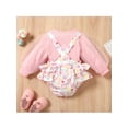 thumbnail image 4 of TSEXIEFOOFU Baby Girls Valentine's Outfit Sets Pink Long Sleeve Round Neck Romper + Heart Print Suspender Shorts, 4 of 9