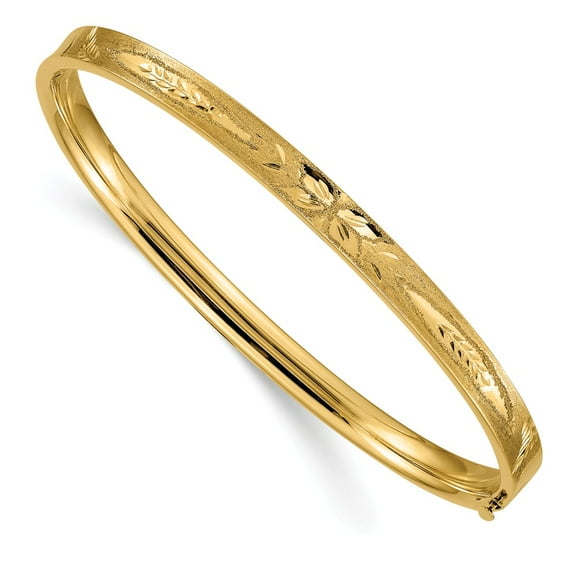 14K Yellow Gold bracelet Bangle Diamond-cut 7 in 5 mm