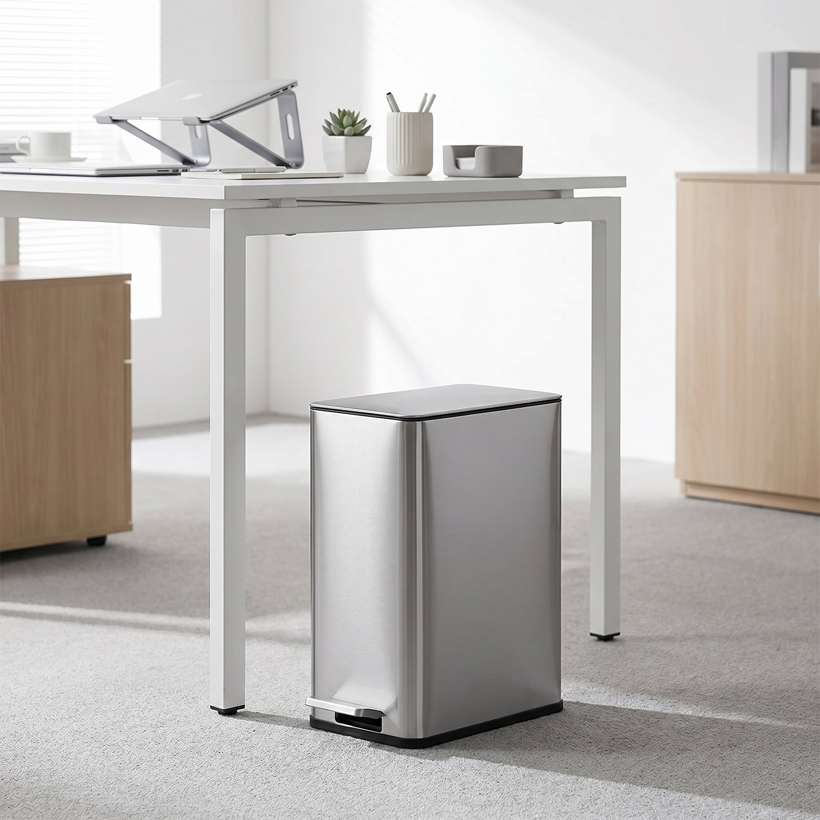 Simplykleen 10L/2.6 Gallon Rectangular Step Trash Can Stainless Steel with Removable Inner Bucket for Kitchen Bathroom Silver