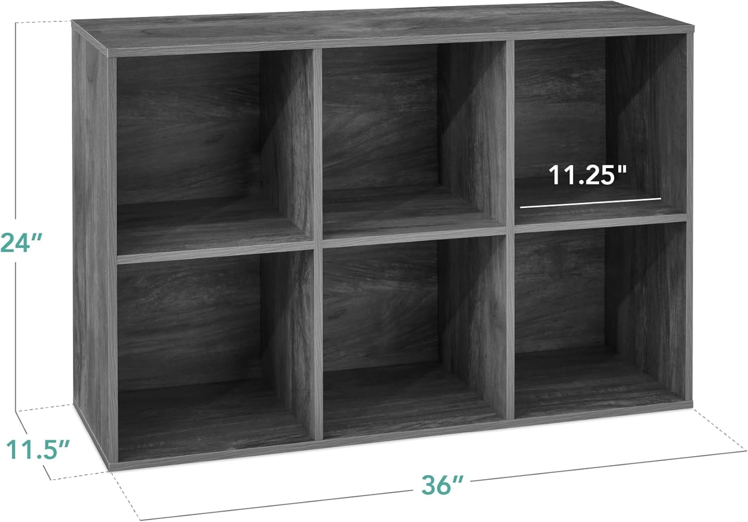 6-Cube Storage Organizer, 11in Shelf Opening, Bookcase, Display Shelf, Customizable w/ 3 Removable Back Panels – Dark Gray