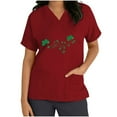 thumbnail image 5 of BiZtdJrK Luck Clover Shirts for Women 2025 St Patrick's Day Short Sleeve Irish Shirts Loose Fit V-Neck Scrubs Tops with Pockets Red L, 5 of 7