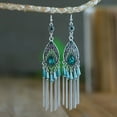thumbnail image 5 of Eosunjian 1 Pair Women Earrings Drop-shaped Long Tassel Rhinestone Inlaid Sweat-proof Anti-rust Chinese Style Drop Earrings Fashion Jewelry Red, 5 of 13